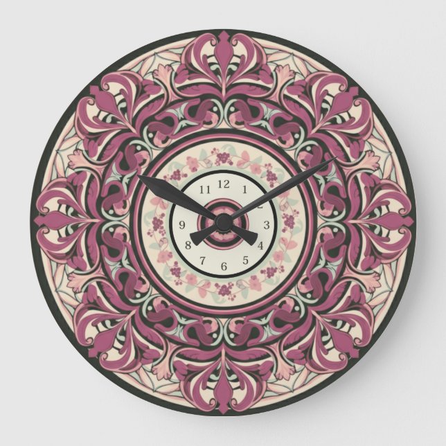 Relógio Grande Nouveau Floral Mandala Wall Clock (Frente)