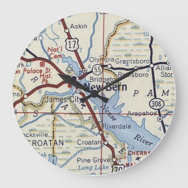 Relógio Grande Novo Mapa de 50 do Bern NC (Frente)