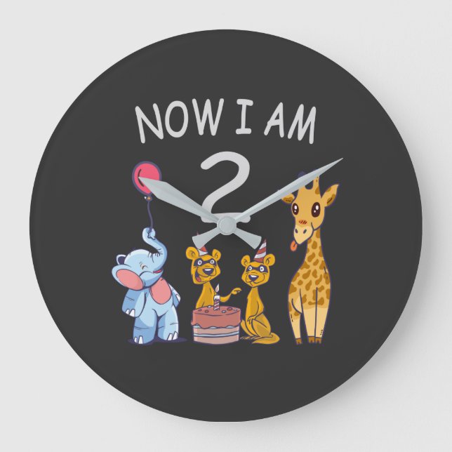 Relógio Grande Now I am 2 years old 2nd Birthday at the Zoo T-Shi (Frente)