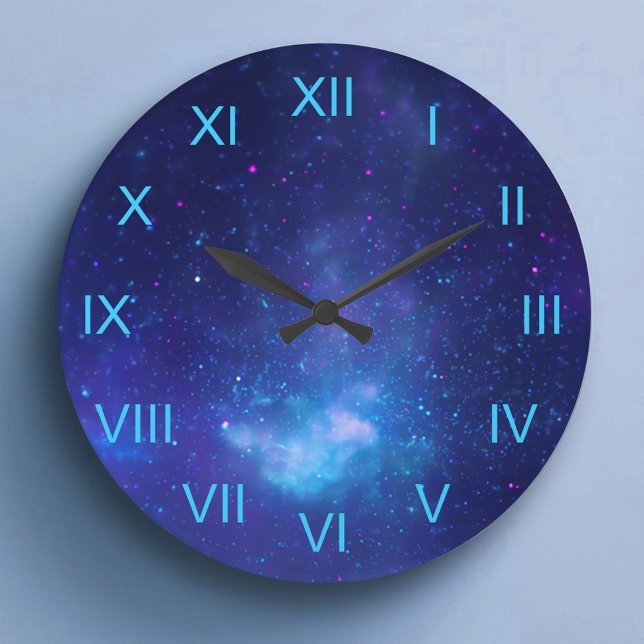 Relógio Grande Numerações romanas do centro galáctico azul profun (Deep Blue Galactic Center Aqua Roman Numerals Large Clock)