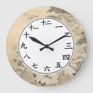Relógio Grande Numerais Japoneses Número Kanji Clock Pássaros Da