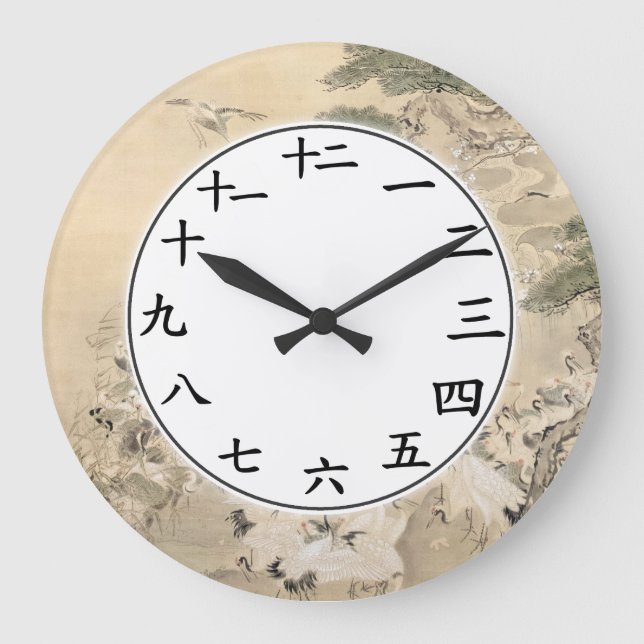 Relógio Grande Numerais Japoneses Número Kanji Clock Pássaros Da  (Frente)