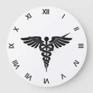 Relógio Grande Numerais romanos das insígnias médicas do Caduce