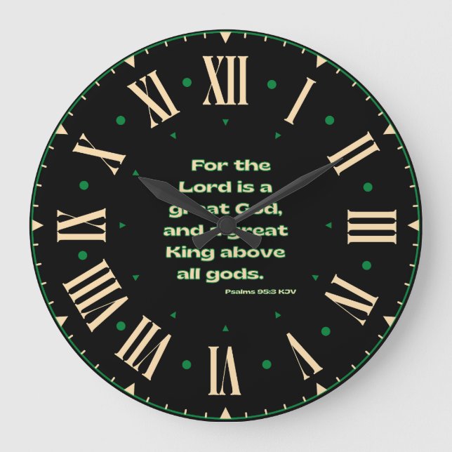 Relógio Grande Numeral Romano Psalms 95:3 KJV Bíblia Verso II (Frente)