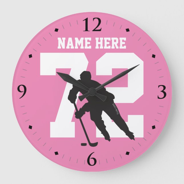 Relógio Grande Número de Nome Personalizado do Jogador de Hóquei  (Frente)