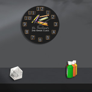 Relógio Grande Número de Quadro do Professor Retro Crayons