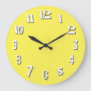 Relógio Grande Números Artísticos Preto Branco Amarelo