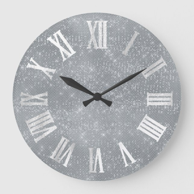Relógio Grande Números azuis de Cinza Cinza prateada (Frente)