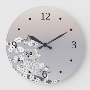 Relógio Grande Números bege do Taupe da coruja bonito