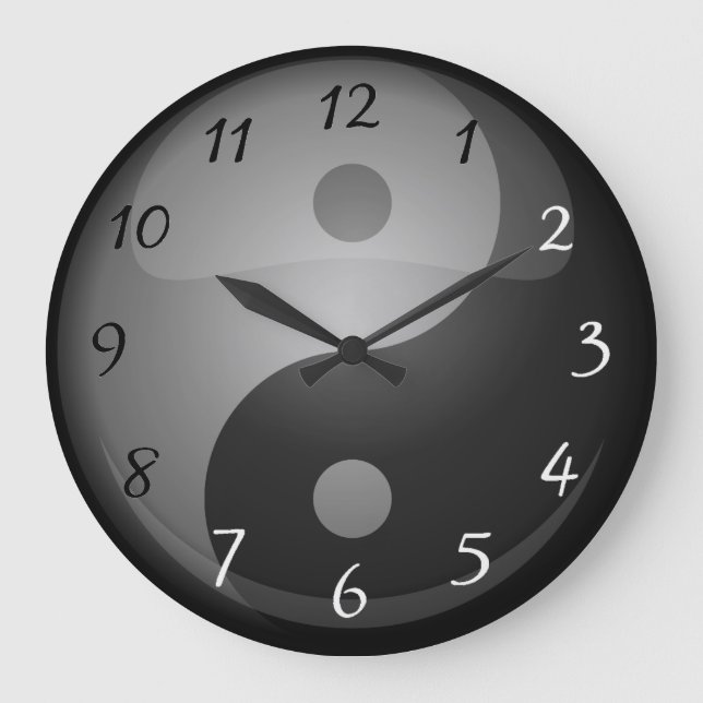 Relógio Grande Números de preto e branco de Yin yang (Frente)