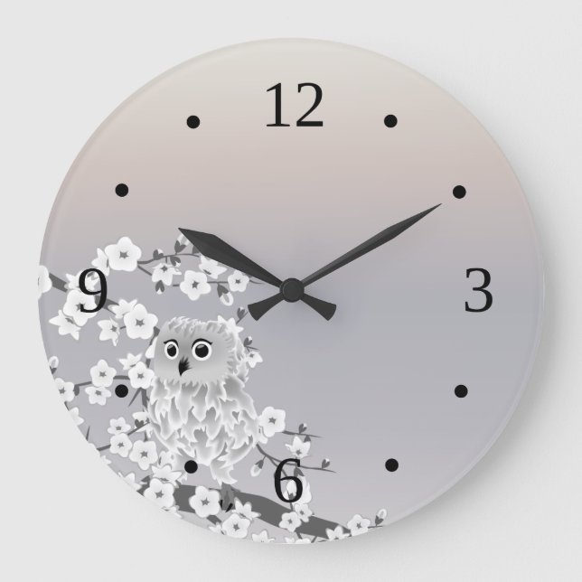 Relógio Grande Números de torneira de coruja branca (Frente)