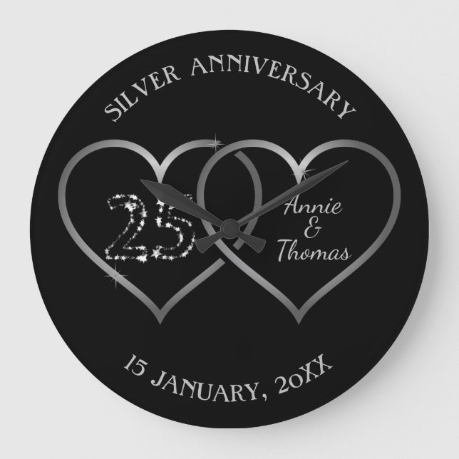 Relógio Grande Números E Corações De Prata (Frente)