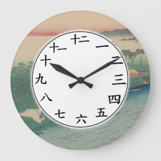 Relógio Grande Números Japoneses Relógios Sunset River Bird Art
