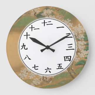 Relógio Grande Números Kanji Japoneses Relógam Flor Sakura Flor F