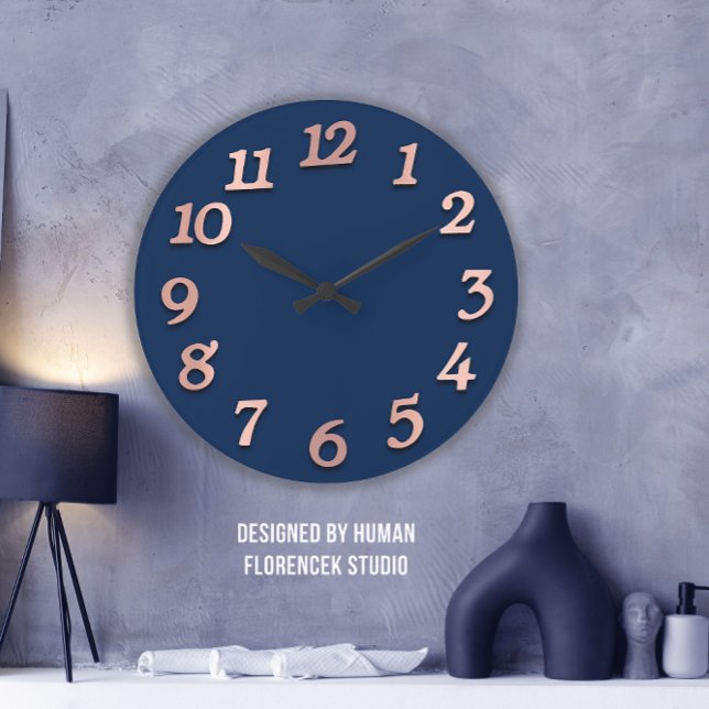 Relógio Grande Números mínimos do Marinho azul Dourado 3D metálic (Elevate Your Space with the Minimal Numbers Rose Large Clock)