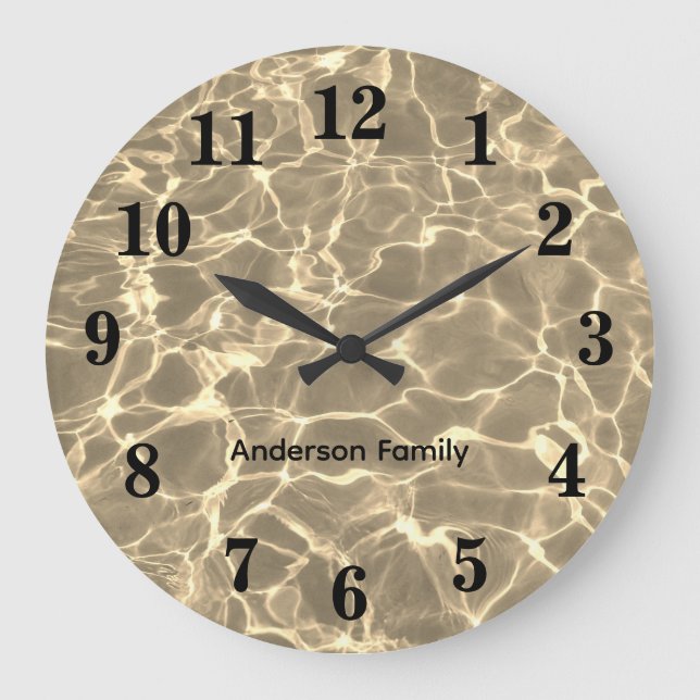 Relógio Grande Números Negros Elegantes Foto Oceânica Personaliza (Frente)