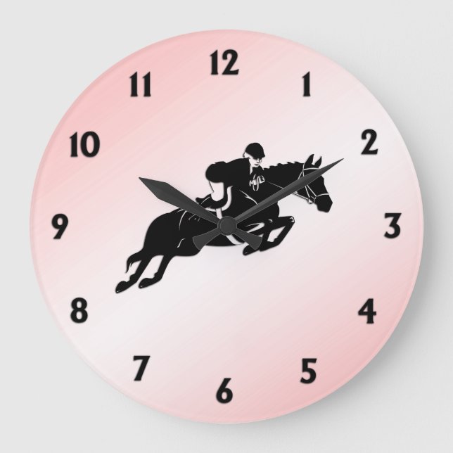 Relógio Grande Números Pretos Rosa-Rosa Equestres (Frente)