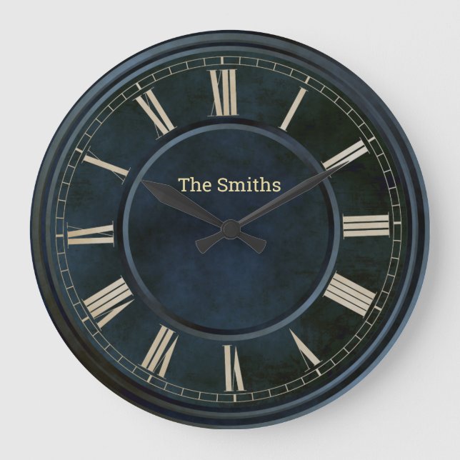 Relógio Grande Números romanos Blue Slab Large Clock (Frente)