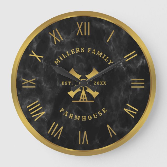 Relógio Grande Números romanos da Dourada Fam House de Textura em (Frente)