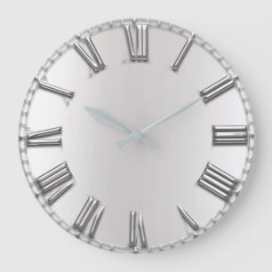 Relógio Grande Números romanos de prata cinzentos metálicos