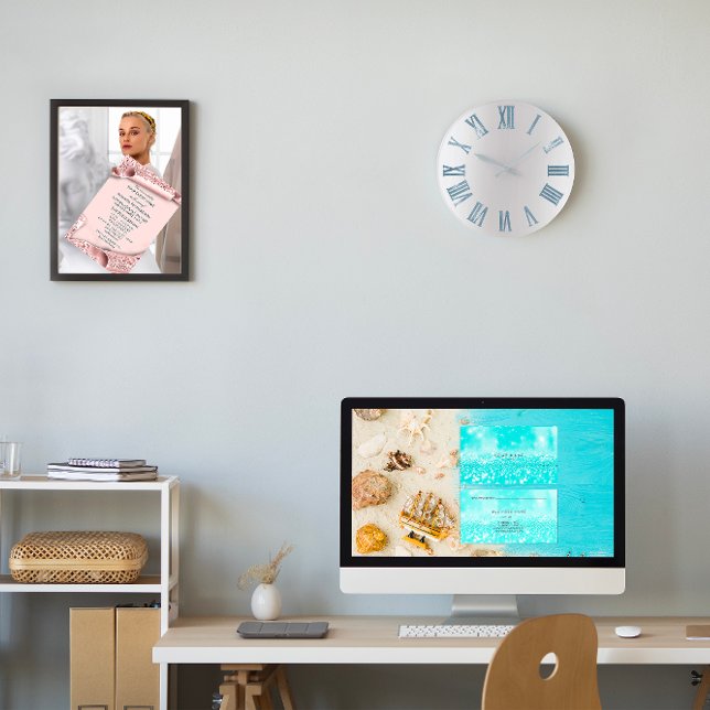 Relógio Grande Números romanos de prata metálica da Cinza azul (Blue Gray Metallic Silver Roman Numbers Large Clock)