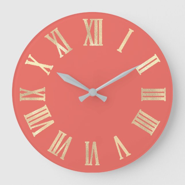 Relógio Grande Números romanos de prata metálica sépia Dourada (Frente)