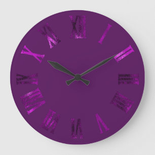 Relógio Grande Números romanos de prata metálico violeta magent