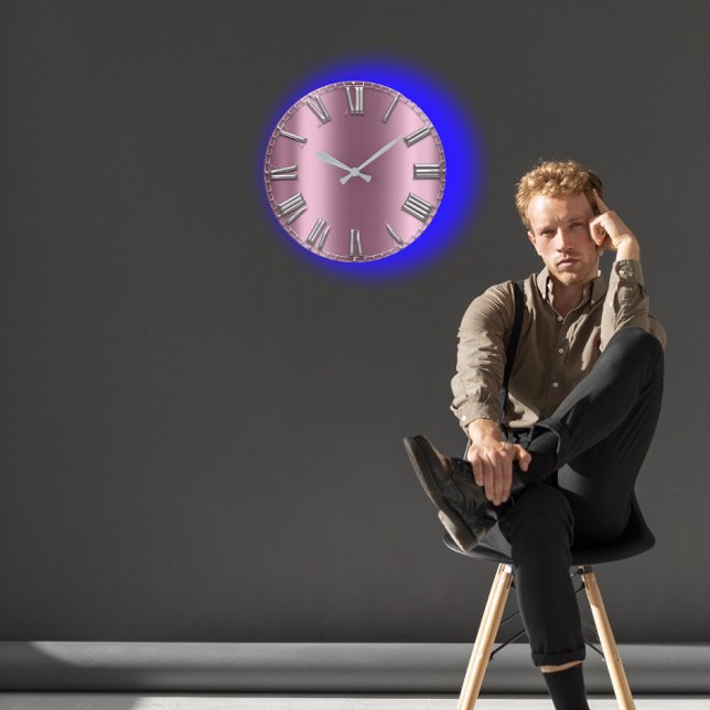 Relógio Grande Números romanos de prata roxa de Cinza escamosa de (Eggplant Blush Gray Purple Silver Roman Numbers Large Clock)