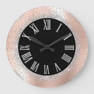 Relógio Grande Números romanos do rosa de prata cinzento do pret