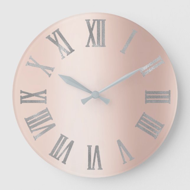 Relógio Grande Números romanos Mínimos Lux da Rosa de prata rosa (Frente)