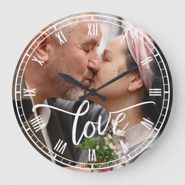 Relógio Grande Números romanos personalizados de fotos com o amor (Frente)
