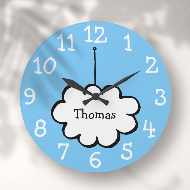 Relógio Grande Nuvem em um Nome Personalizado de String (Cloud on a String Personalized Name Large Clock)