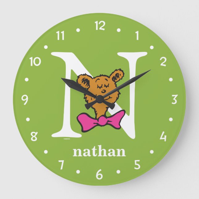 Relógio Grande O ABC do Dr. Seuss: Letra N - Branco| Adicione Seu (Frente)