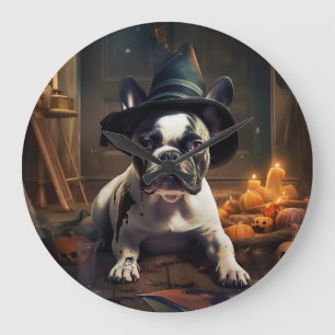 Relógio Grande O Bulldog Francês Pumpkins Halloween Assustado