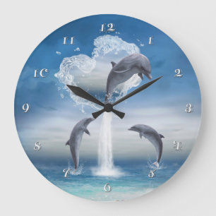Relógio Grande O Coração Dos Golfinhos Clock
