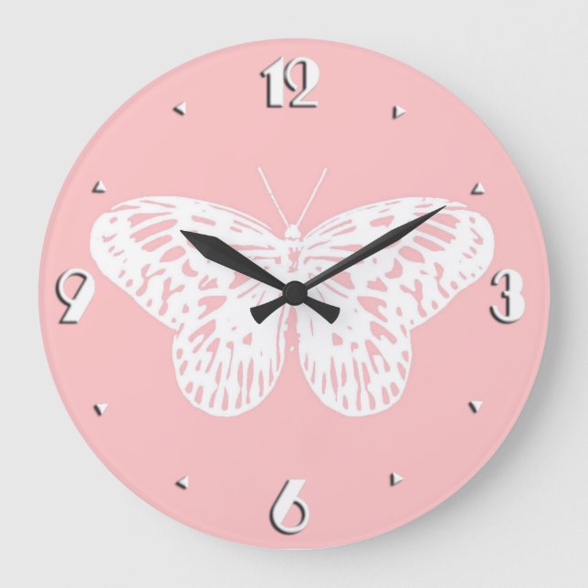 Relógio Grande O esboço da borboleta, descasca o rosa e o branco (Frente)