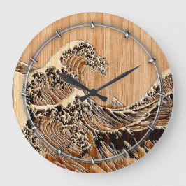 Relógio Grande O Excelente Hokusai Wave Bamboo Wood Grain Style