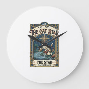 Relógio Grande O Gato Estrela Gato Cartão Tarot Arcano Maior Vint