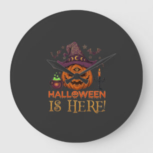 Relógio Grande O Halloween Chegou Abóbora Chapéu de Bruxa Caldeir