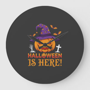 Relógio Grande O Halloween Chegou Bruxa Abóbora Vector