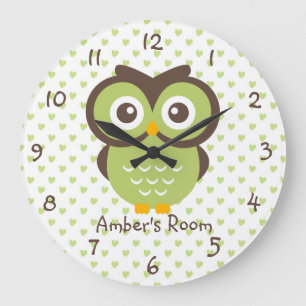 Relógio Grande O quarto coruja verde da menina personalizada