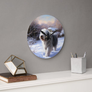 Relógio Grande O velho pastor de inglês deixa nevar o Natal