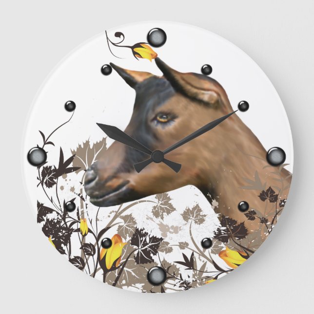 Relógio Grande Oberhasli Dairy Goat Painting Floral Wall Clock (Frente)