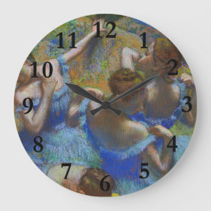 Relógio Grande Obra-Prima de Arte Fina Azul de Degas Bailarinas P