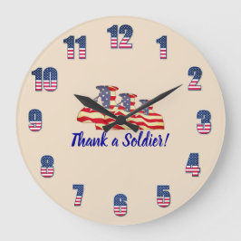 Relógio Grande "Obrigado Soldado" Patriótico Peach Large Clock