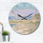 Relógio Grande Ocean Art Beach<br><div class="desc">Transporte-se para a alegria serena costeira de um dia de verão com este relógio de impressão de arte, capturando a essência de uma cena de praia tranquila. As matizes pastéis macios de azul, rosa, roxo, bronzeado e cremes evocam a aura calmante de um pôr do sol costeiro ou do nascer...</div>