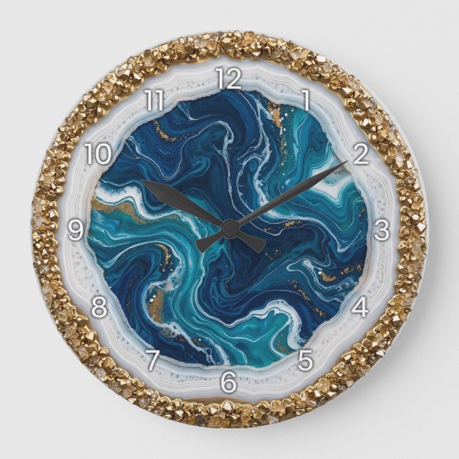 Relógio Grande Ocean Blue Geode Epoxy Wall Clock (Frente)