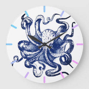 Relógio Grande Octopus azul