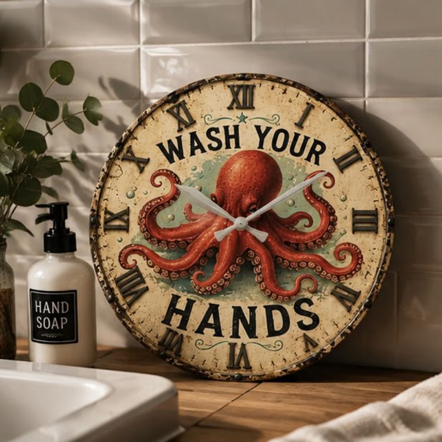 Relógio Grande  Octopus Funny Coastal Nautical Beach House (Criador carregado)
