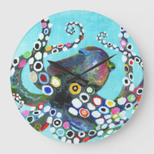 Relógio Grande Octopus Vibrante: Ilustração Acrílica